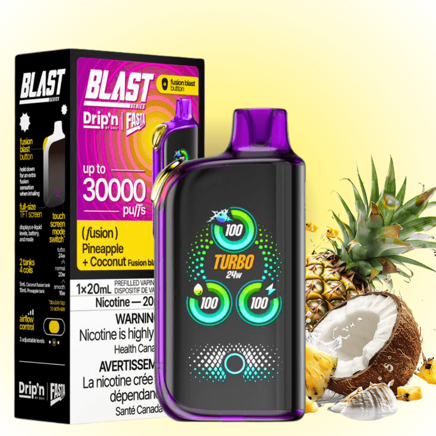 Envi Drip'n x Fasta Blast 30K Disposable Vape-Pineapple + Coconut Fusion Steinbach Vape SuperStore and Bong Shop Manitoba Canada