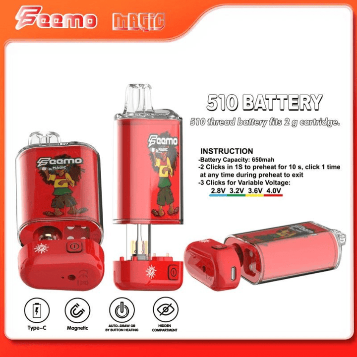 Feemo Magic 510 Thread Battery 650mAh / Red Steinbach Vape SuperStore and Bong Shop Manitoba Canada