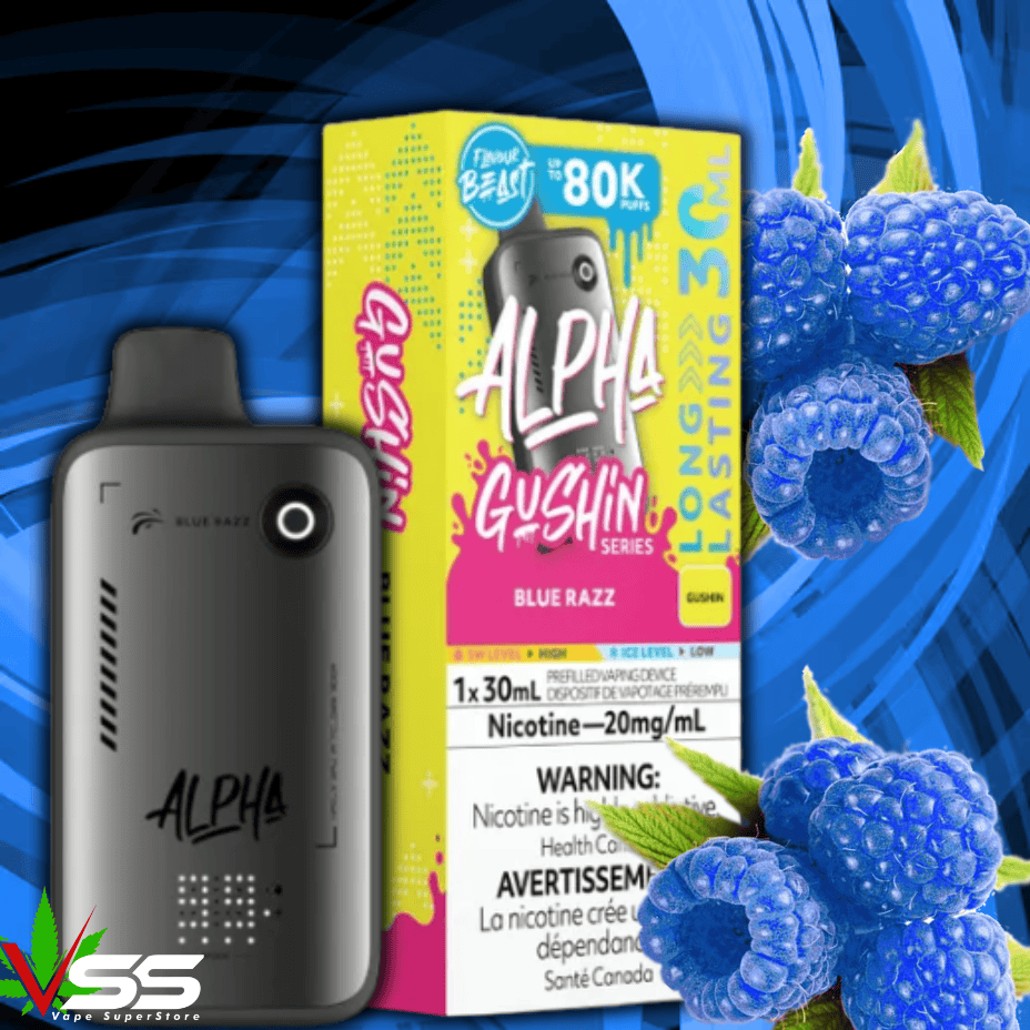Flavour Beast Alpha 80K Disposable Vape-Gushin Blue Razz 80000 Puffs / 20mg Steinbach Vape SuperStore and Bong Shop Manitoba Canada