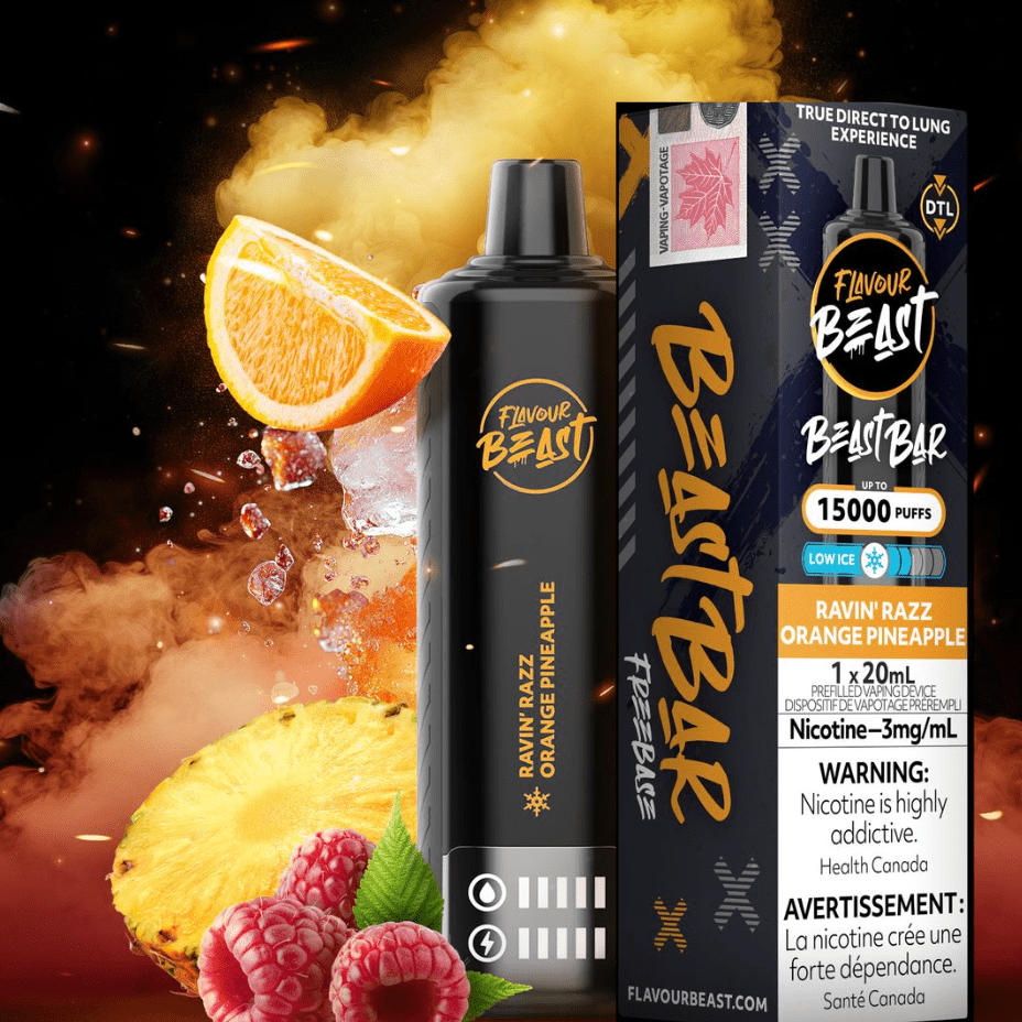 Flavour Beast Beast Bar 15k Disposable Vape-Ravin Razz Orange Pineapple 3mg / 15000 Puffs Steinbach Vape SuperStore and Bong Shop Manitoba Canada