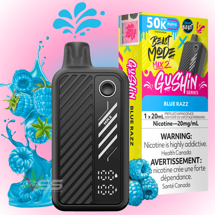 Flavour Beast Max 2 Disposable Vape-Gushin Blue Razz 20mg / 50000 Puffs Steinbach Vape SuperStore and Bong Shop Manitoba Canada