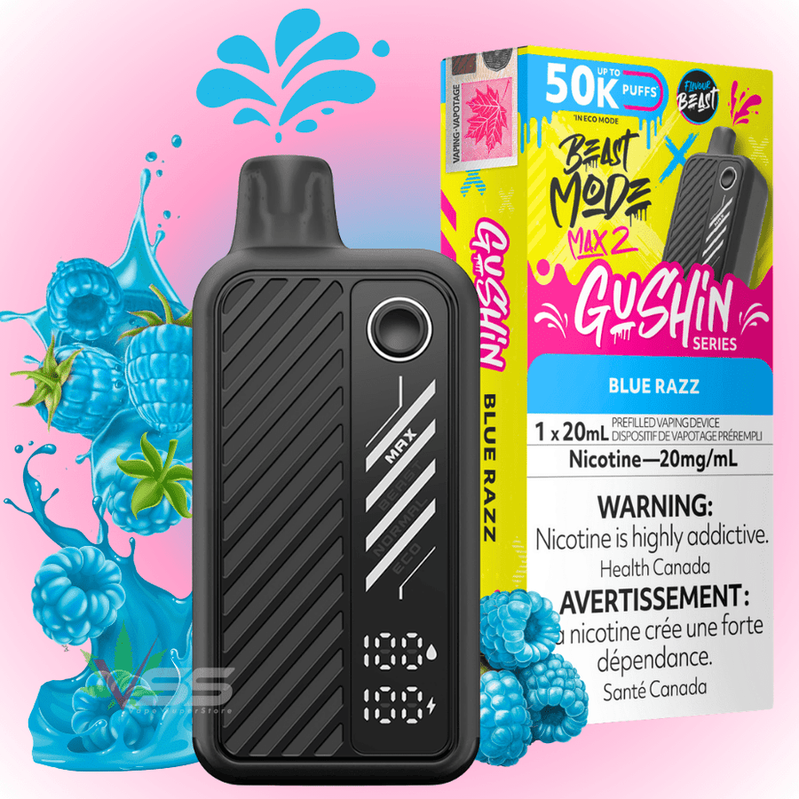 Flavour Beast Max 2 Disposable Vape-Gushin Blue Razz 20mg / 50000 Puffs Steinbach Vape SuperStore and Bong Shop Manitoba Canada