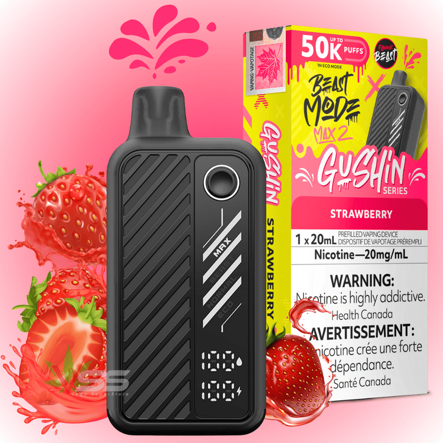 Flavour Beast Max 2 Disposable Vape-Gushin Strawberry 20mg / 50000 Puffs Steinbach Vape SuperStore and Bong Shop Manitoba Canada