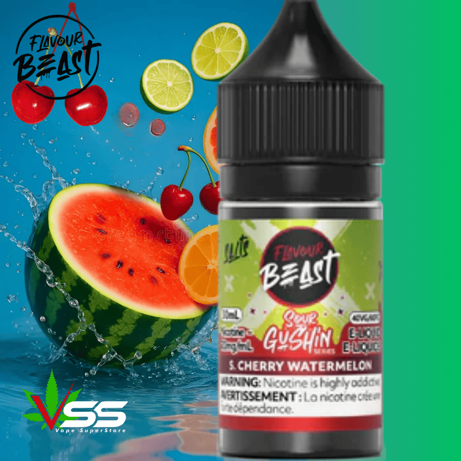 Flavour Beast Gushin Salts - Sour Cherry Watermelon Steinbach Vape SuperStore and Bong Shop Manitoba Canada