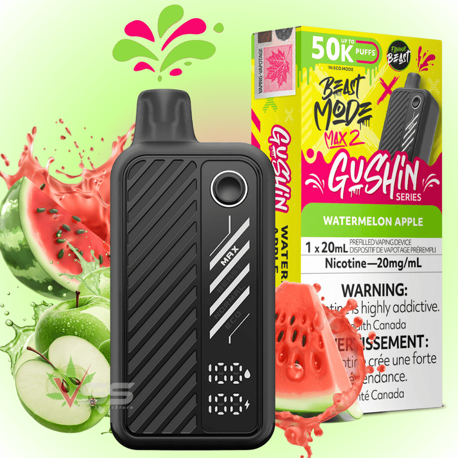 Flavour Beast Max 2 Disposable Vape-Gushin Watermelon Apple 20mg / 50000 Puffs Steinbach Vape SuperStore and Bong Shop Manitoba Canada