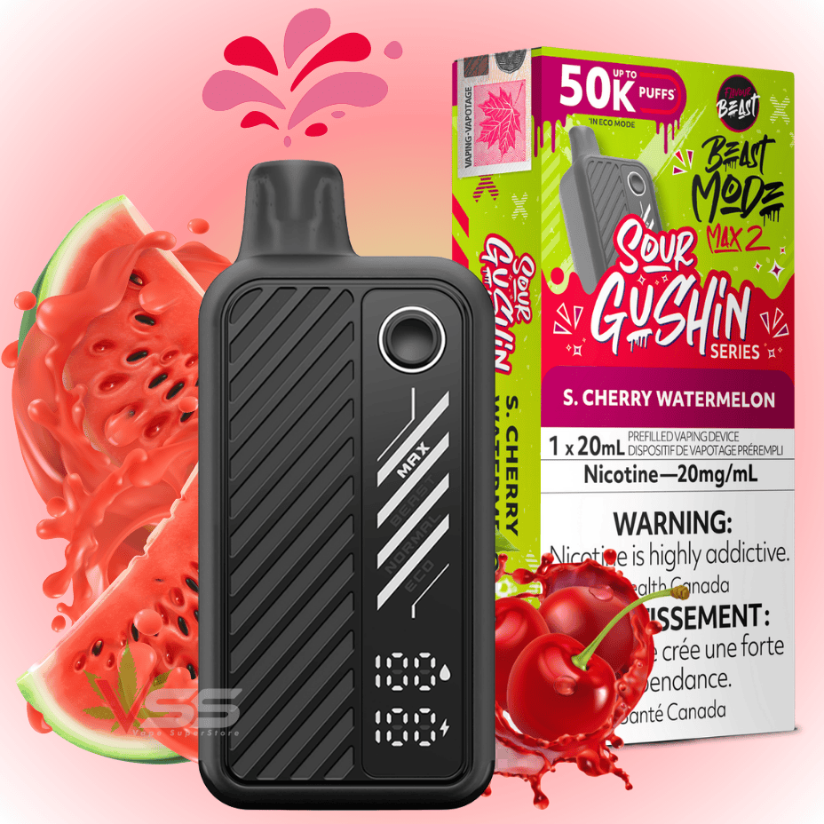 Flavour Beast Mode Max 2 50k Disposable Vape Gushin S. Cherry Watermelon Steinbach Vape SuperStore and Bong Shop Manitoba Canada
