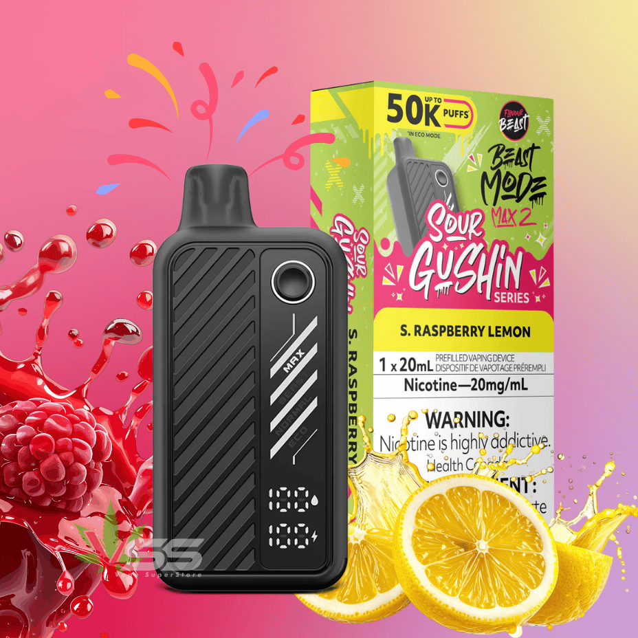 Flavour Beast Mode Max 2 50k Disposable Vape Gushin-S. Raspberry Lemon 50K / 20mg Steinbach Vape SuperStore and Bong Shop Manitoba Canada
