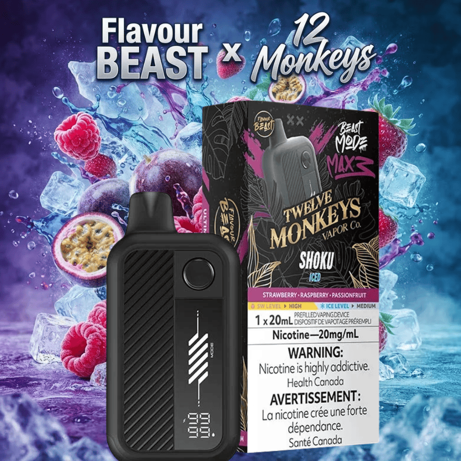 Flavour Beast Mode Max 3 60K Disposable Vape - 12 Monkey-Shoku Iced 60000 Puffs / 20mg Steinbach Vape SuperStore and Bong Shop Manitoba Canada