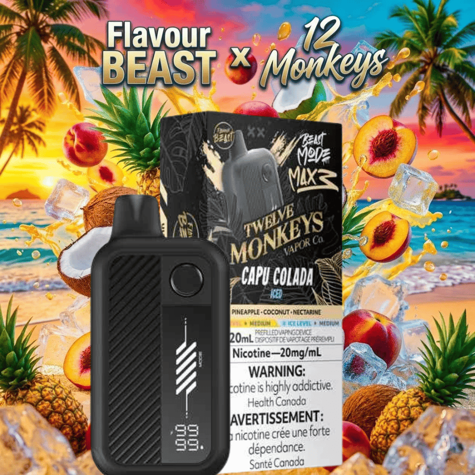 Flavour Beast Mode Max 3 60K Disposable Vape - 12 Monkeys Capu Colada Iced 60000 Puffs / 20mg Steinbach Vape SuperStore and Bong Shop Manitoba Canada