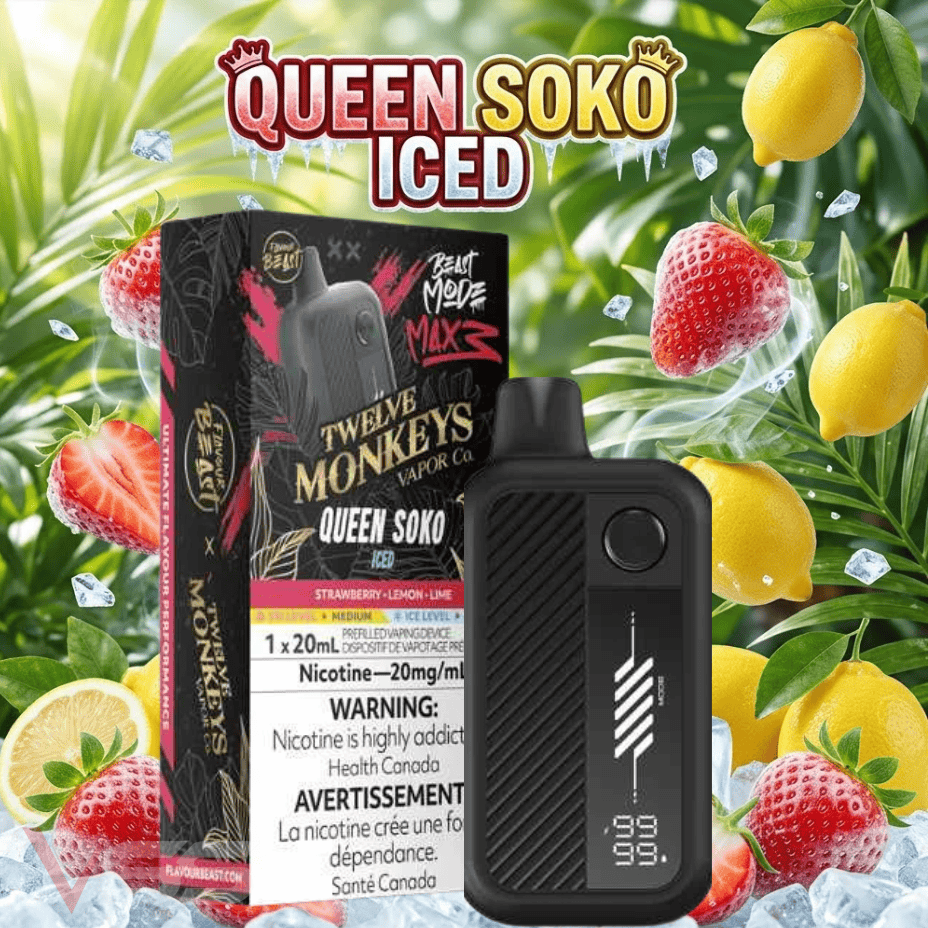 Flavour Beast Mode Max 3 60K Disposable Vape - 12 Monkeys Queen Soko Iced 60000 Puffs / 20mg Steinbach Vape SuperStore and Bong Shop Manitoba Canada