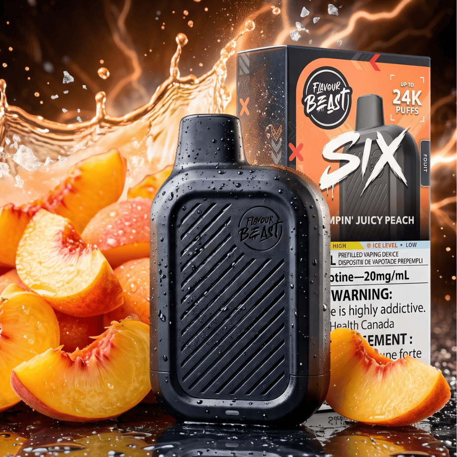 Flavour Beast SIX 24K Disposable Vape - Jumpin' Juicy Peach 24000 Puffs / 20mg Steinbach Vape SuperStore and Bong Shop Manitoba Canada