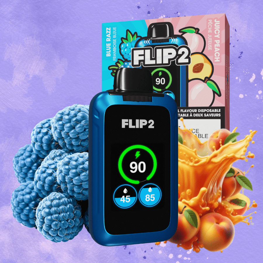 Flip Bar 2 Disposable Vape-Blue Razz and Juicy Peach 11000 Puffs Steinbach Vape SuperStore and Bong Shop Manitoba Canada