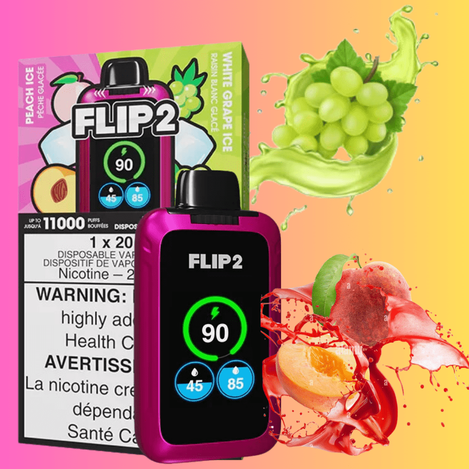 Flip Bar 2 Disposable Vape- Peach Ice & White grape Ice 11000 Puffs Steinbach Vape SuperStore and Bong Shop Manitoba Canada