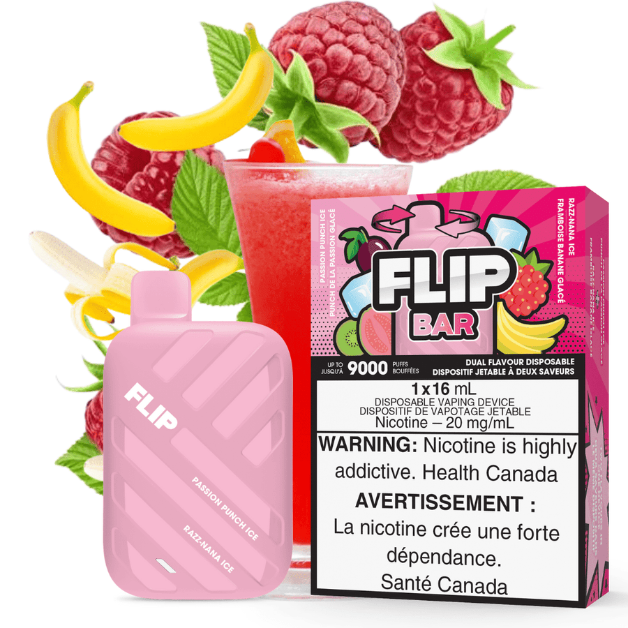 Flip Bar 9000 Disposable Vape-Passion Punch Ice & Razz Nana Ice 20mg Steinbach Vape SuperStore and Bong Shop Manitoba Canada