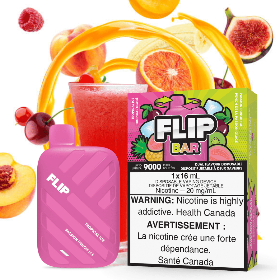 Flip Bar 9000 Disposable Vape-Tropical Ice & Passion Punch Ice 20mg Steinbach Vape SuperStore and Bong Shop Manitoba Canada