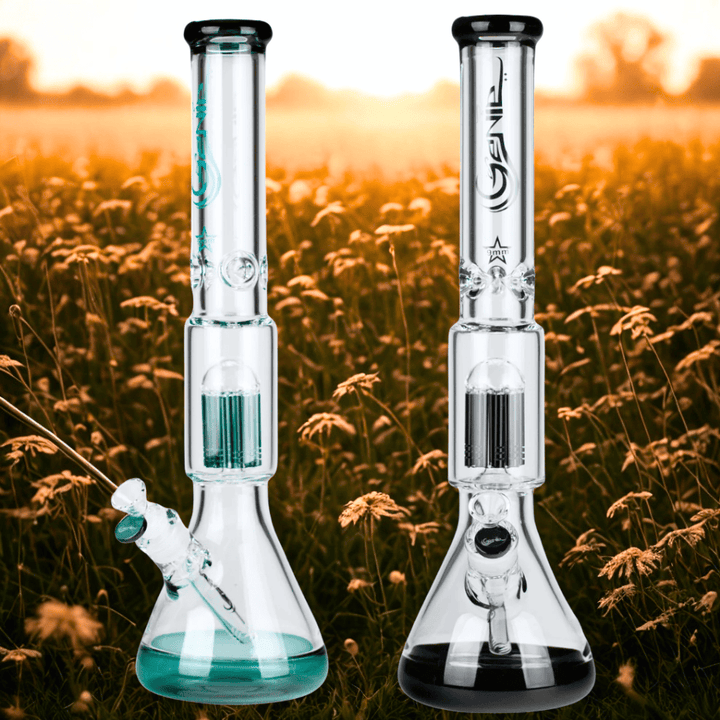 Genie 9mm 10-Arm Colored Bottom Beaker Bong - 17.5" White Steinbach Vape SuperStore and Bong Shop Manitoba Canada