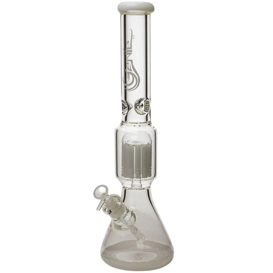Genie 9mm 10-Arm Colored Bottom Beaker Bong - 17.5" White Steinbach Vape SuperStore and Bong Shop Manitoba Canada
