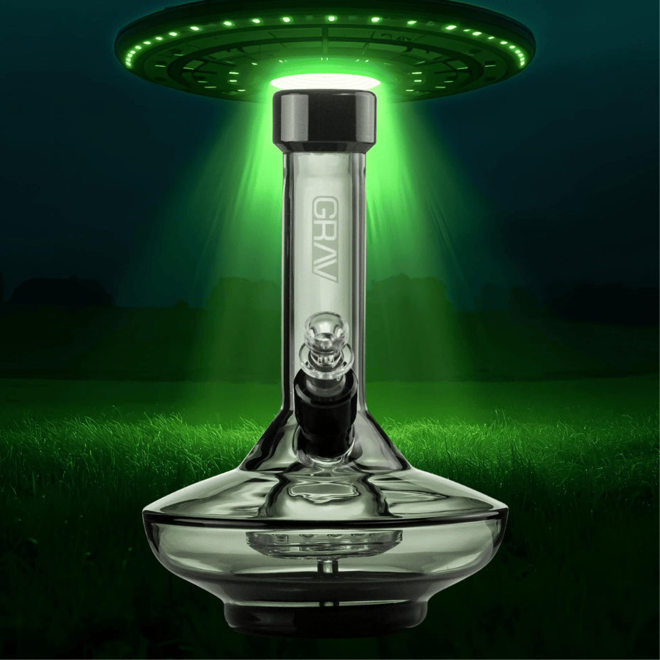 Grav Glass 5mm UFO Conical Fission Perc Genie Base Bubbler 8" Steinbach Vape SuperStore and Bong Shop Manitoba Canada