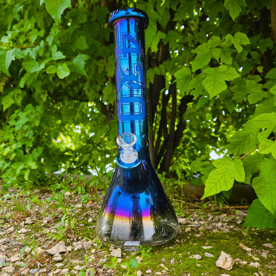 High Class Glass 7mm Engraved 420 Jumpman Beaker 14" Oil Slick Steinbach Vape SuperStore and Bong Shop Manitoba Canada