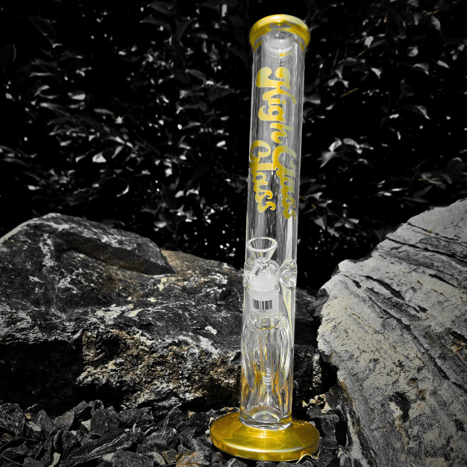 High Class Glass 7mm Plated Straight Tube 14" Gold Steinbach Vape SuperStore and Bong Shop Manitoba Canada