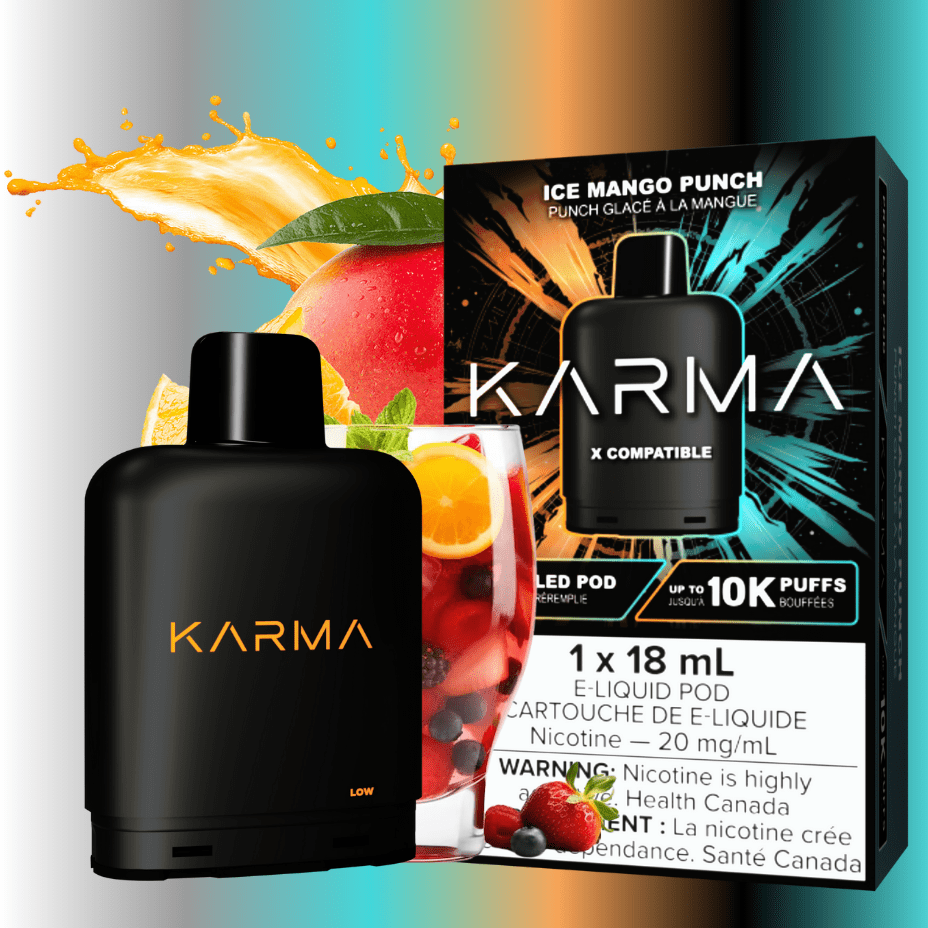 Karma 10k Puff Pod-Ice Mango Punch 18ml / 20mg Steinbach Vape SuperStore and Bong Shop Manitoba Canada