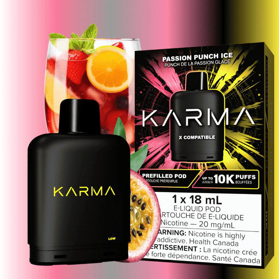 Karma 10k Puff Pod-Passion Punch Ice 18ml / 20mg Steinbach Vape SuperStore and Bong Shop Manitoba Canada