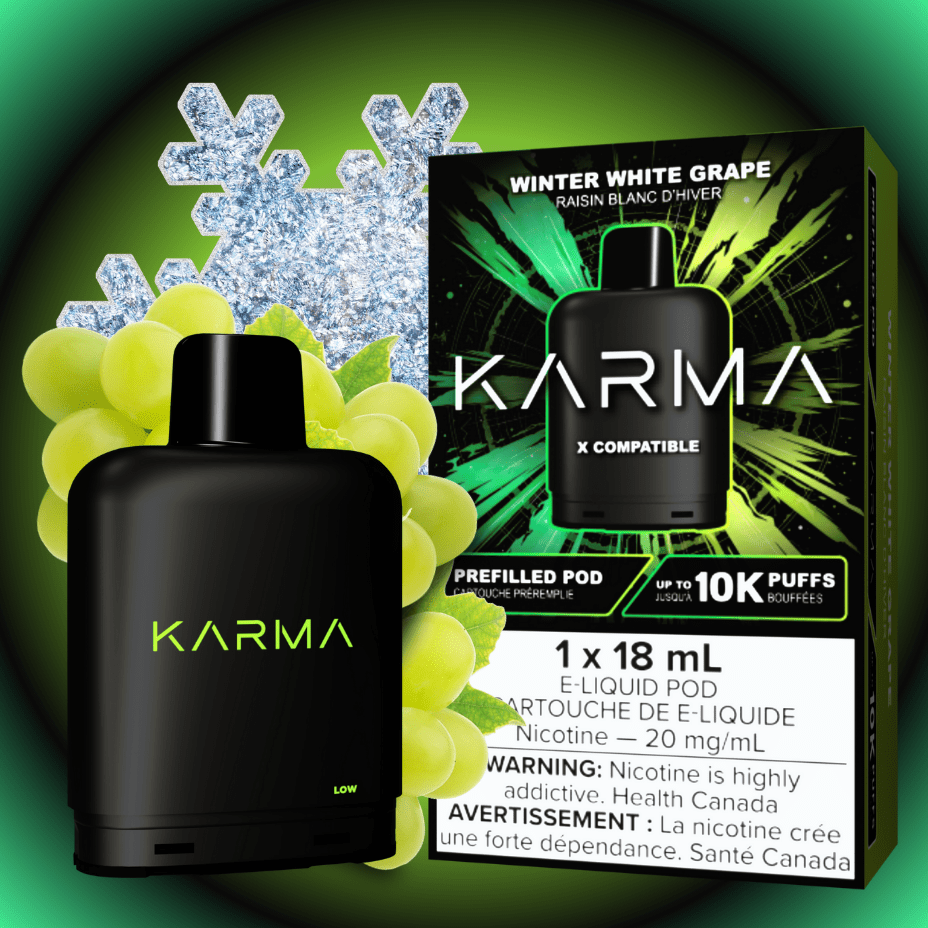 Karma 10k Puff Pod-Winter White Grape 18ml / 20mg Steinbach Vape SuperStore and Bong Shop Manitoba Canada