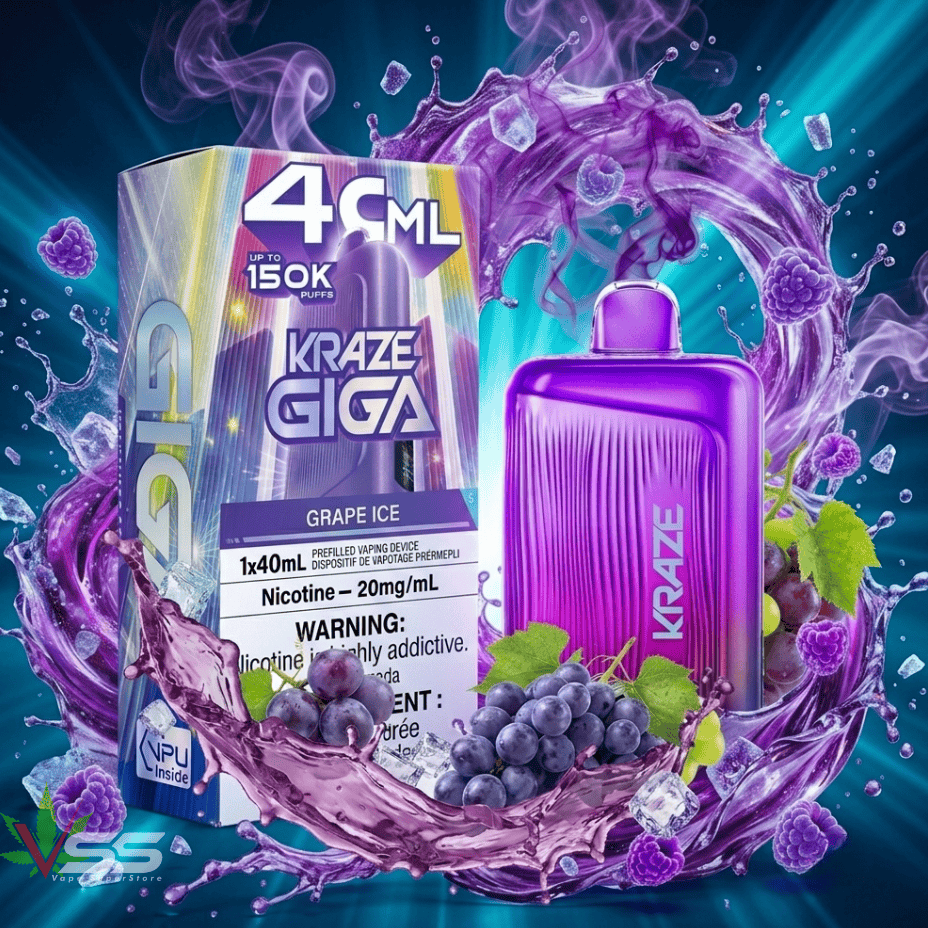 Kraze Giga 150K Disposable Vape-Grape Ice 20mg / 40ml Steinbach Vape SuperStore and Bong Shop Manitoba Canada