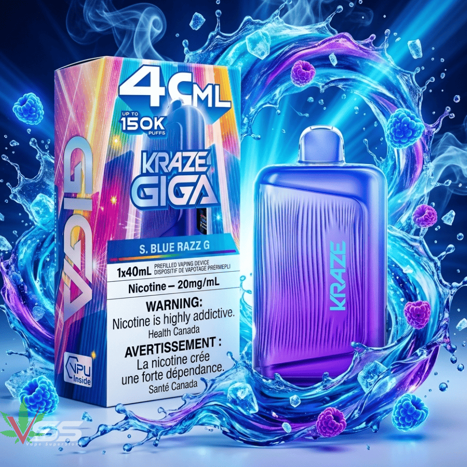 Kraze Giga 150K Disposable Vape-S.Blue Razz 150K / 40ml Steinbach Vape SuperStore and Bong Shop Manitoba Canada