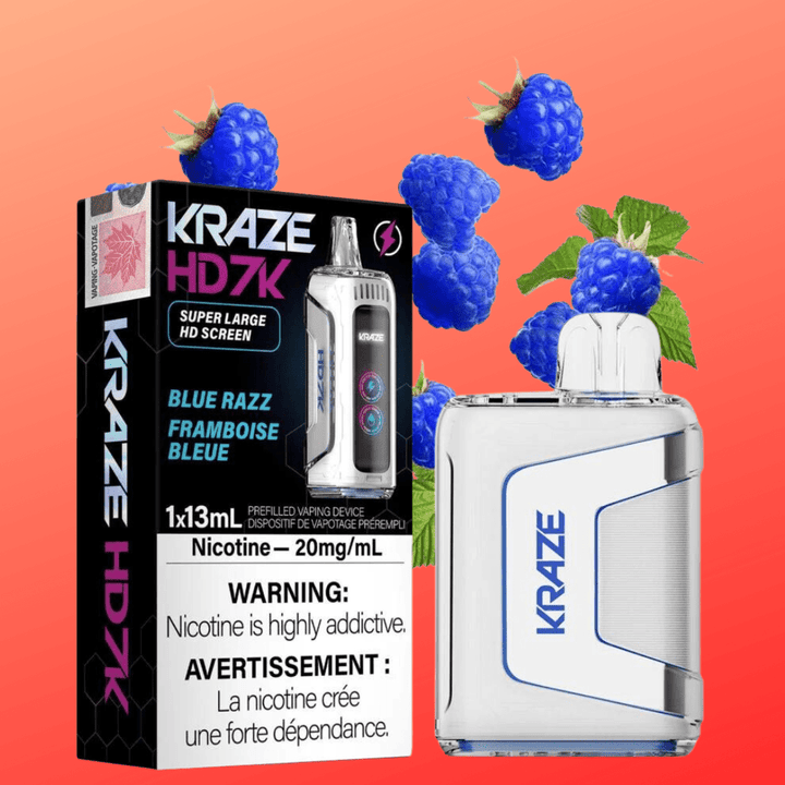 Kraze HD 7k Disposable Vape-Blue Razz 20mg / 7000 Puffs Steinbach Vape SuperStore and Bong Shop Manitoba Canada