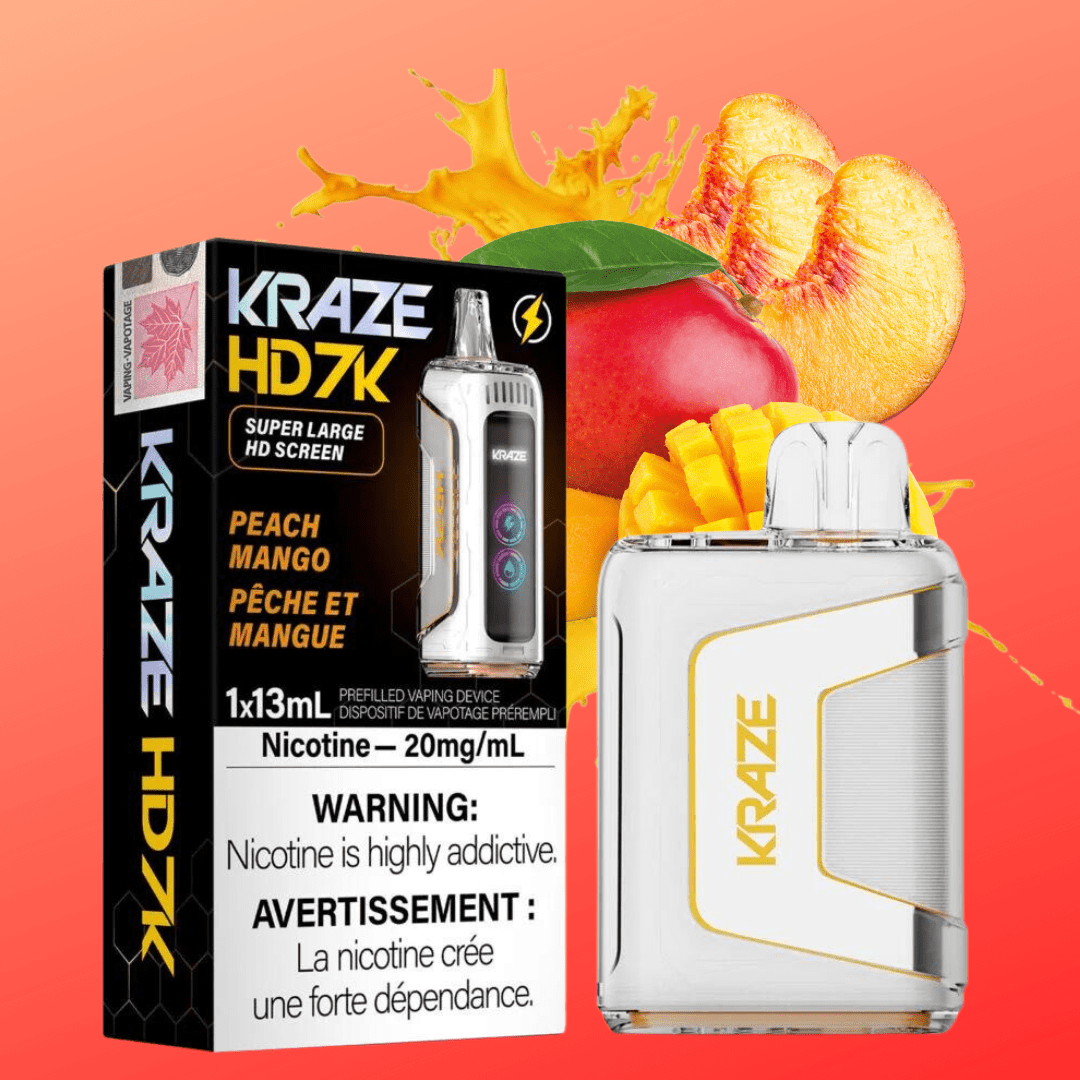 Kraze HD 7k Disposable Vape-Peach Mango 20mg / 7000 Puffs Steinbach Vape SuperStore and Bong Shop Manitoba Canada