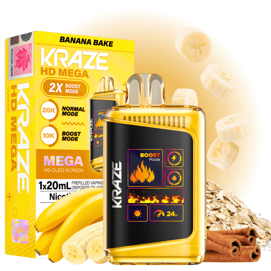 Kraze HD Mega 20k Disposable Vape - Banana Bake 20000 Puffs / 20mg Steinbach Vape SuperStore and Bong Shop Manitoba Canada