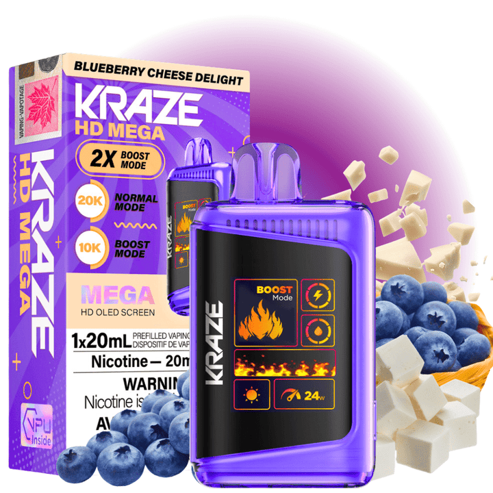 Kraze HD Mega 20k Disposable Vape - Blueberry Cheese Delight 20000 Puffs / 20mg Steinbach Vape SuperStore and Bong Shop Manitoba Canada