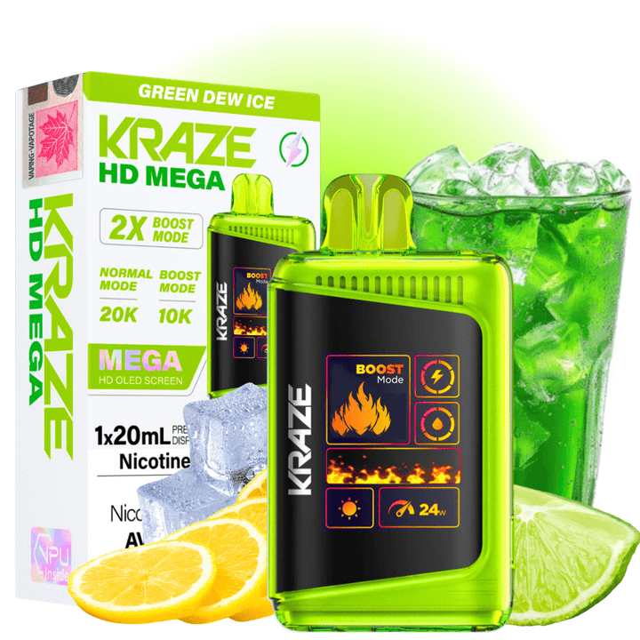 Kraze HD Mega 20k Disposable Vape - Green Dew 20000 Puffs / 20mg Steinbach Vape SuperStore and Bong Shop Manitoba Canada