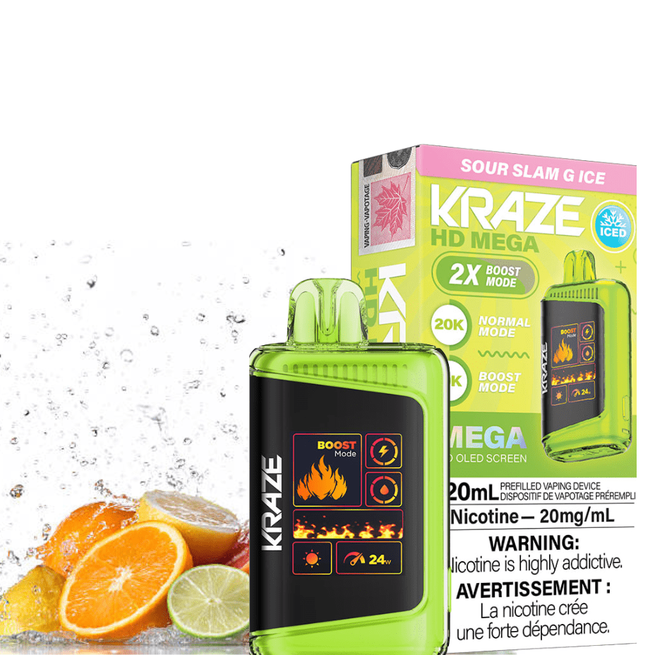 Kraze HD Mega 20k Disposable Vape - Sour Slam G Ice 20000 Puffs / 20mg Steinbach Vape SuperStore and Bong Shop Manitoba Canada