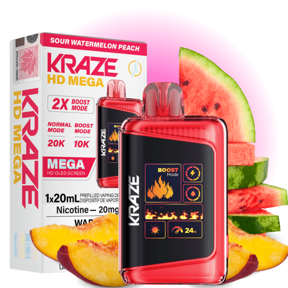 Kraze HD Mega 20k Disposable Vape - Sour Watermelon Peach 20000 Puffs / 20mg Steinbach Vape SuperStore and Bong Shop Manitoba Canada