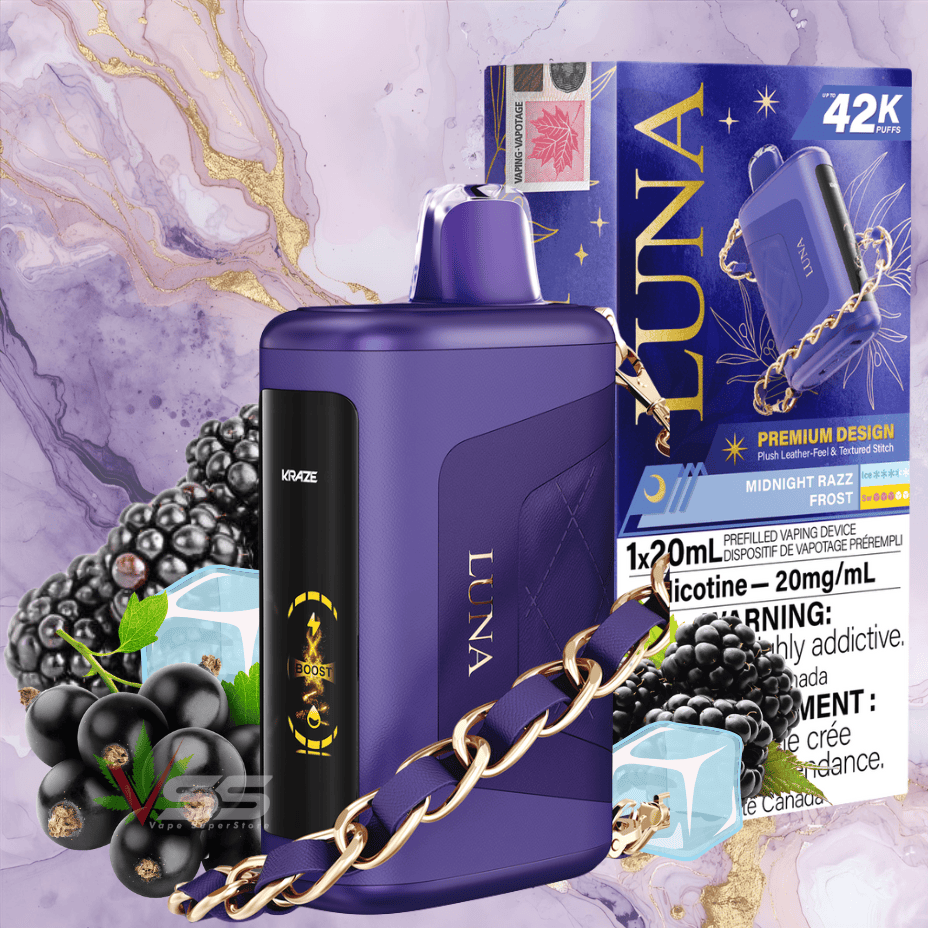 Kraze Luna 42k Disposable Vape - Midnight Razz Frost Steinbach Vape SuperStore and Bong Shop Manitoba Canada