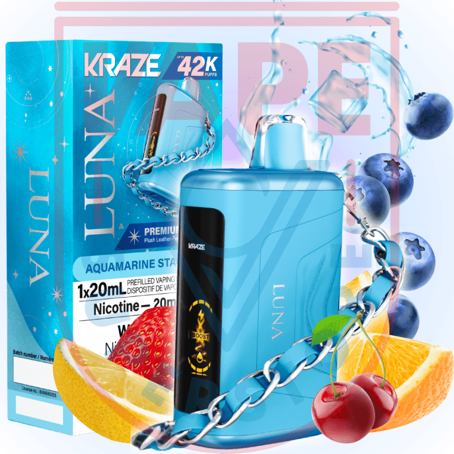 Kraze Luna Disposable Vape-Aquamarine Star B Ice 20mg / 42000 Puffs Steinbach Vape SuperStore and Bong Shop Manitoba Canada