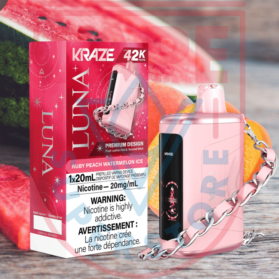 Kraze Luna Disposable Vape-Ruby Peach Watermelon Ice Steinbach Vape SuperStore and Bong Shop Manitoba Canada