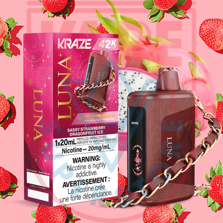 Kraze Luna Disposable Vape-Sassy Strawberry Dragonfruit Ice Steinbach Vape SuperStore and Bong Shop Manitoba Canada