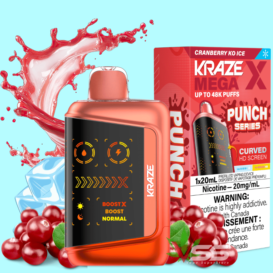 Kraze Mega X 48K Disposable Vape - Cranberry KO Iced 48K / 20mg/mL Steinbach Vape SuperStore and Bong Shop Manitoba Canada