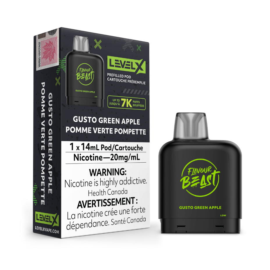 Level X Flavour Beast Pod-Gusto Green Apple 20mg / 7000 Puffs Steinbach Vape SuperStore and Bong Shop Manitoba Canada