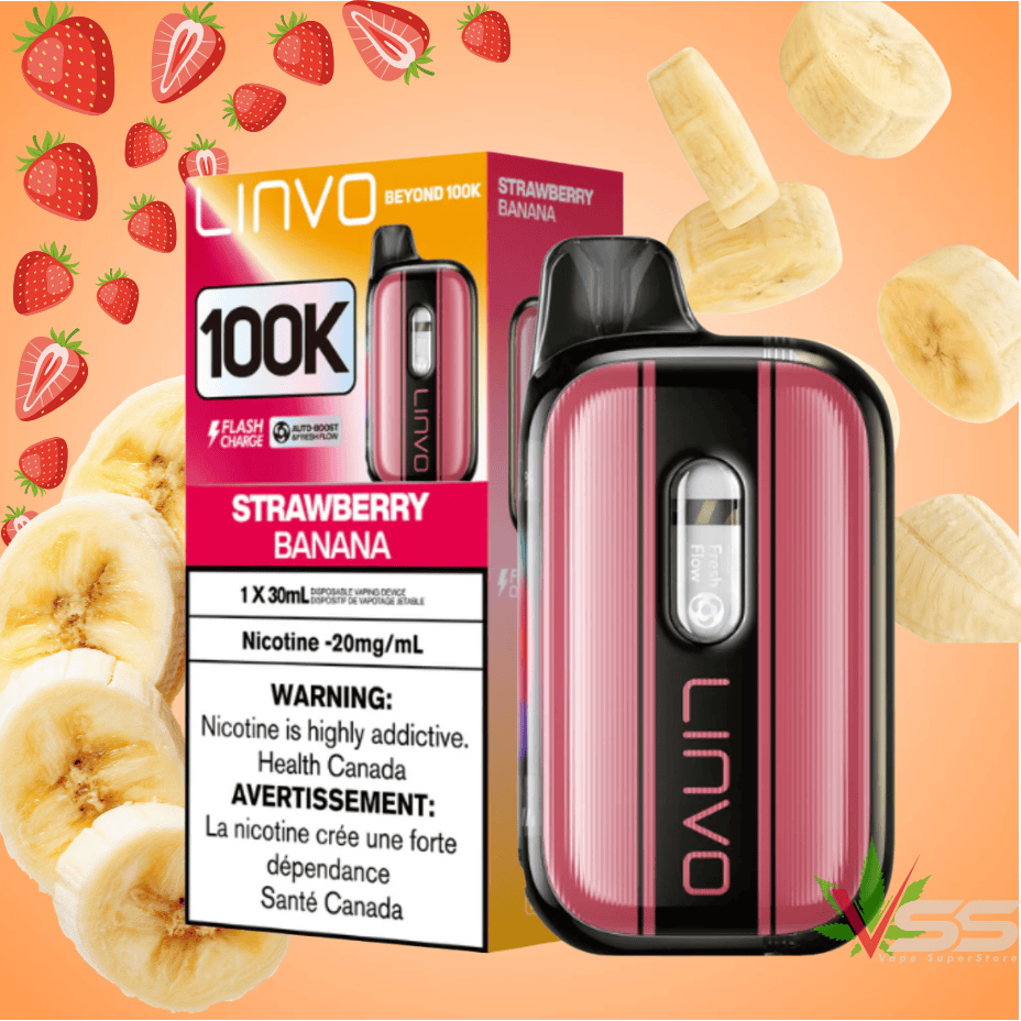 Linvo Beyond 100K Disposable Vape - Strawberry Banana 100K / 20mg Steinbach Vape SuperStore and Bong Shop Manitoba Canada