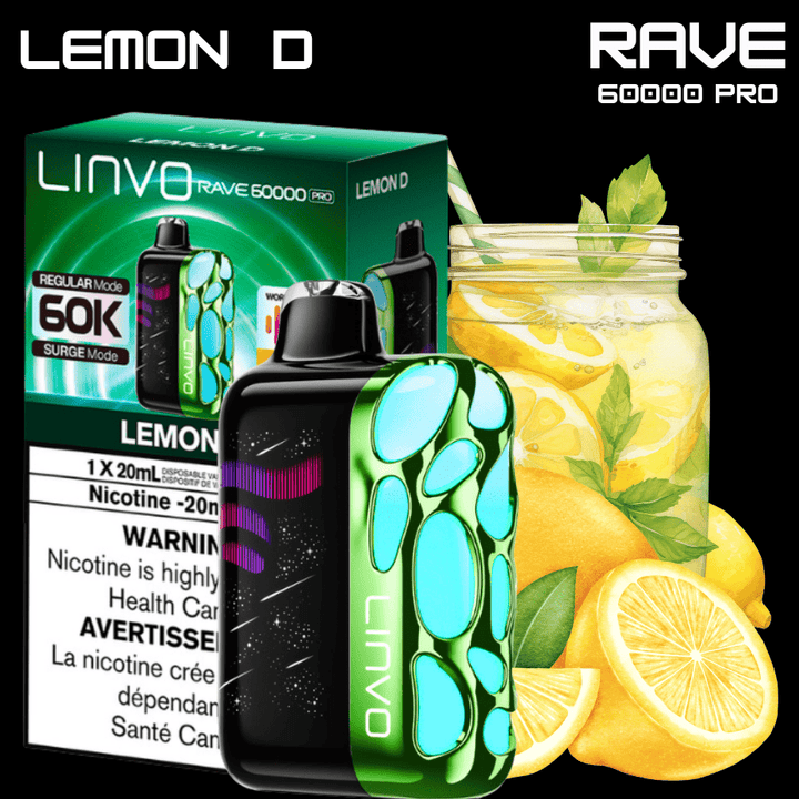 Linvo Rave 60k Disposable Vape-Lemon D 60000 Puffs / 20mg Steinbach Vape SuperStore and Bong Shop Manitoba Canada