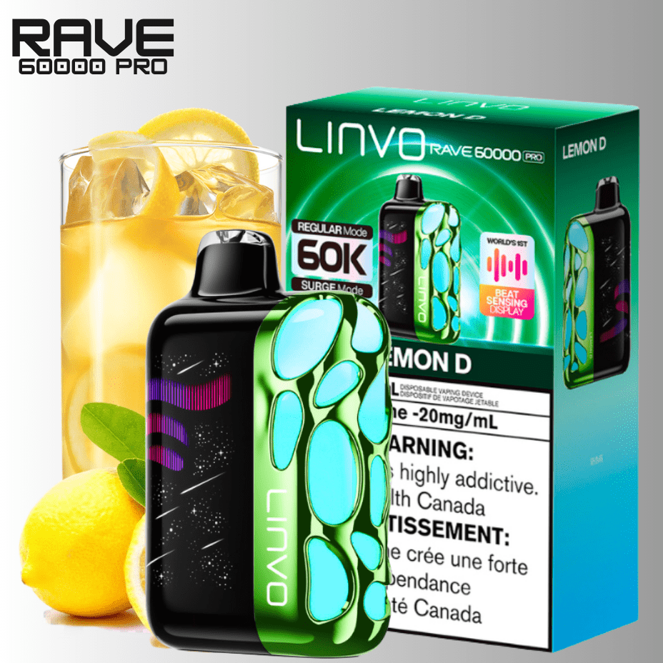 Linvo Rave 60k Disposable Vape-Lemon D 60000 Puffs / 20mg Steinbach Vape SuperStore and Bong Shop Manitoba Canada