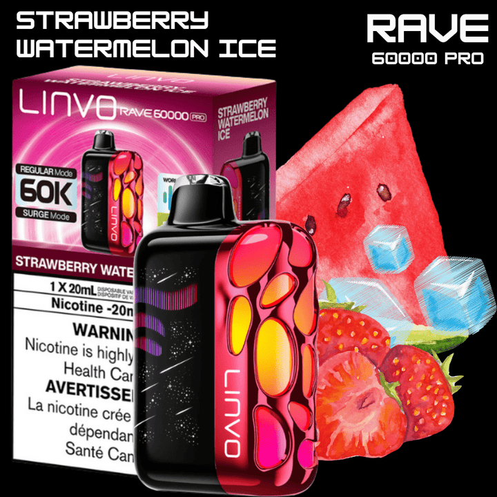 Linvo Rave 60k Disposable Vape-Strawberry Watermelon Ice 60000 Puffs / 20mg Steinbach Vape SuperStore and Bong Shop Manitoba Canada