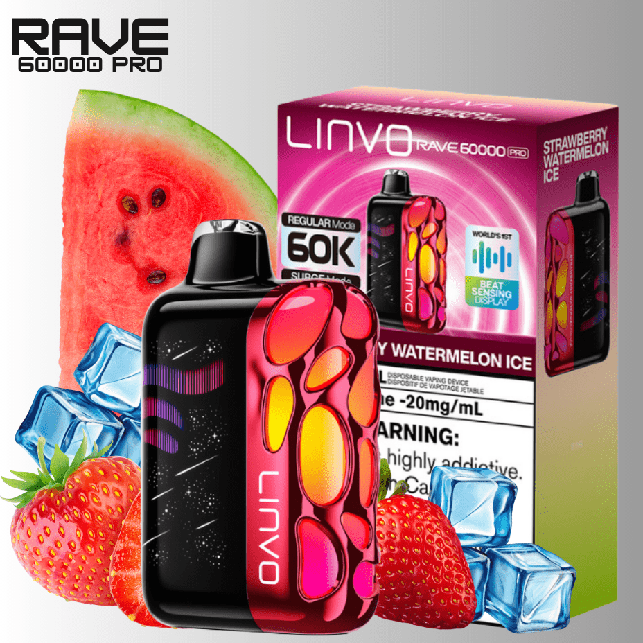 Linvo Rave 60k Disposable Vape-Strawberry Watermelon Ice 60000 Puffs / 20mg Steinbach Vape SuperStore and Bong Shop Manitoba Canada