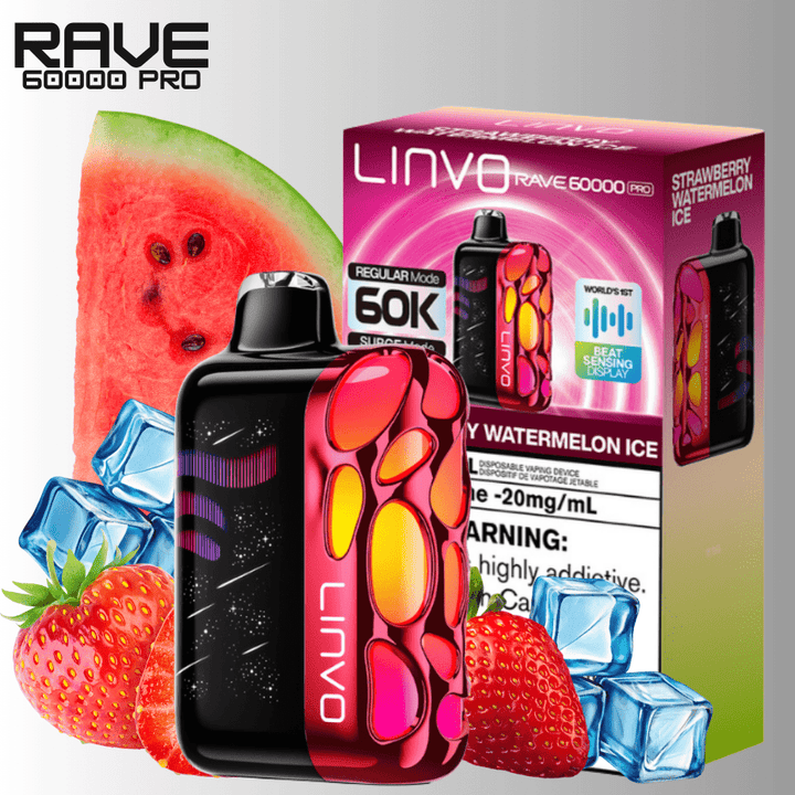 Linvo Rave 60k Disposable Vape-Strawberry Watermelon Ice 60000 Puffs / 20mg Steinbach Vape SuperStore and Bong Shop Manitoba Canada