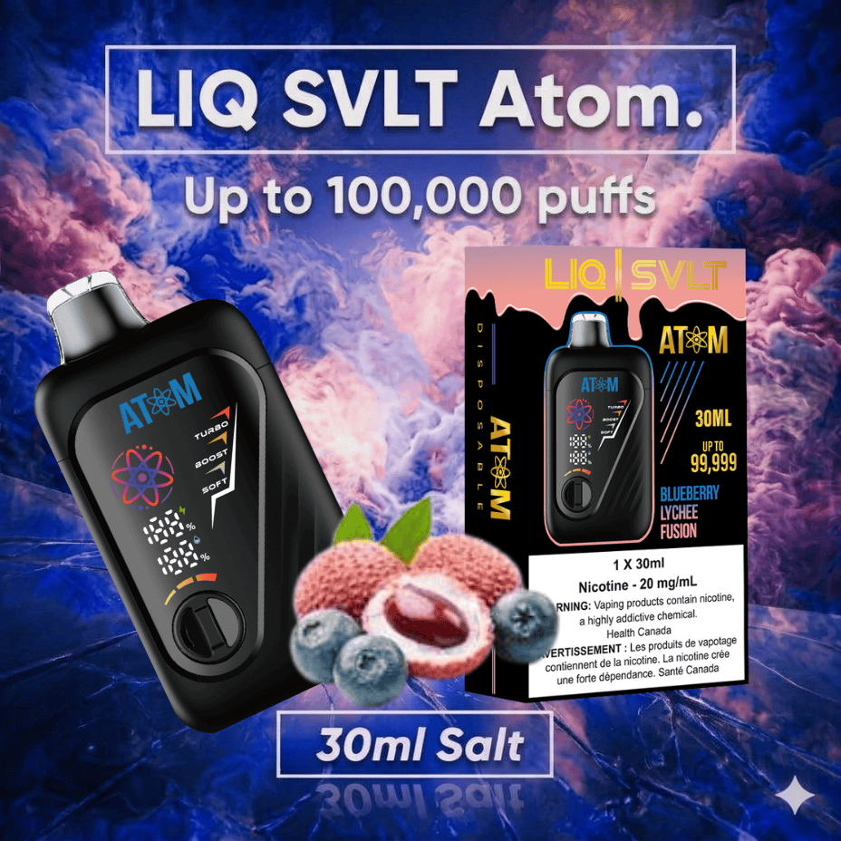 LIQ SVLT Atom 100K Disposable Vape-Blueberry Lychee Fusion Steinbach Vape SuperStore and Bong Shop Manitoba Canada