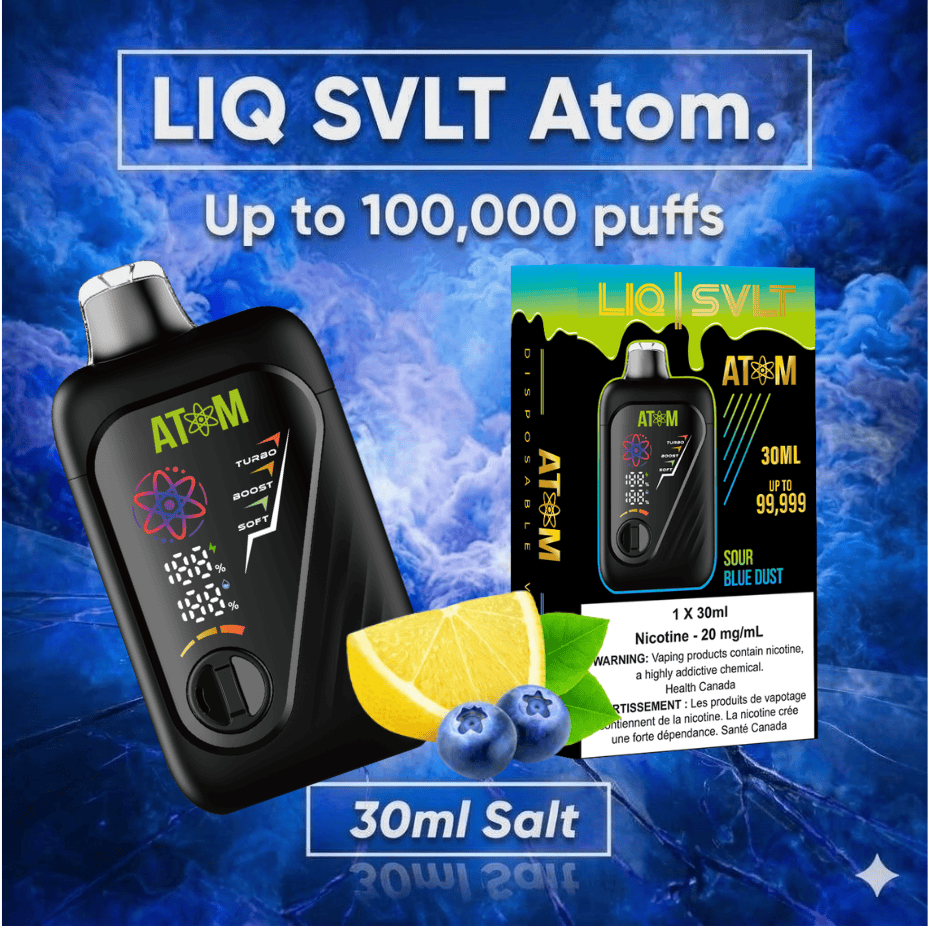 LIQ SVLT Atom 100K Disposable Vape-Sour Blue Dust Steinbach Vape SuperStore and Bong Shop Manitoba Canada